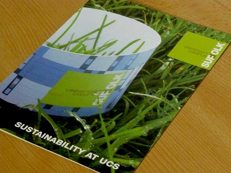 Outside cover of University Campus Suffolk Sustainability Leaflet